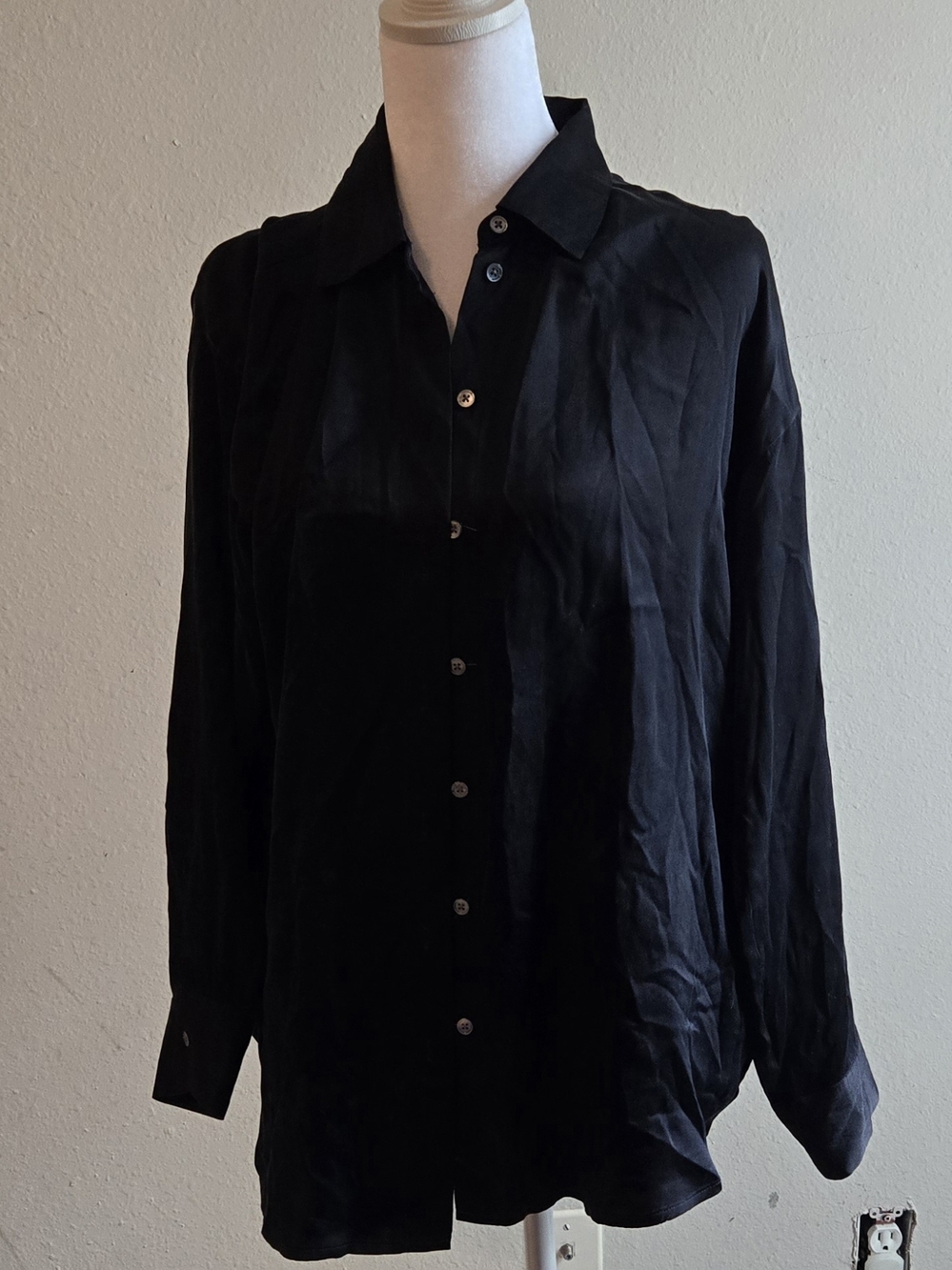 Classic 100% Silk Black Button-Up Shirt